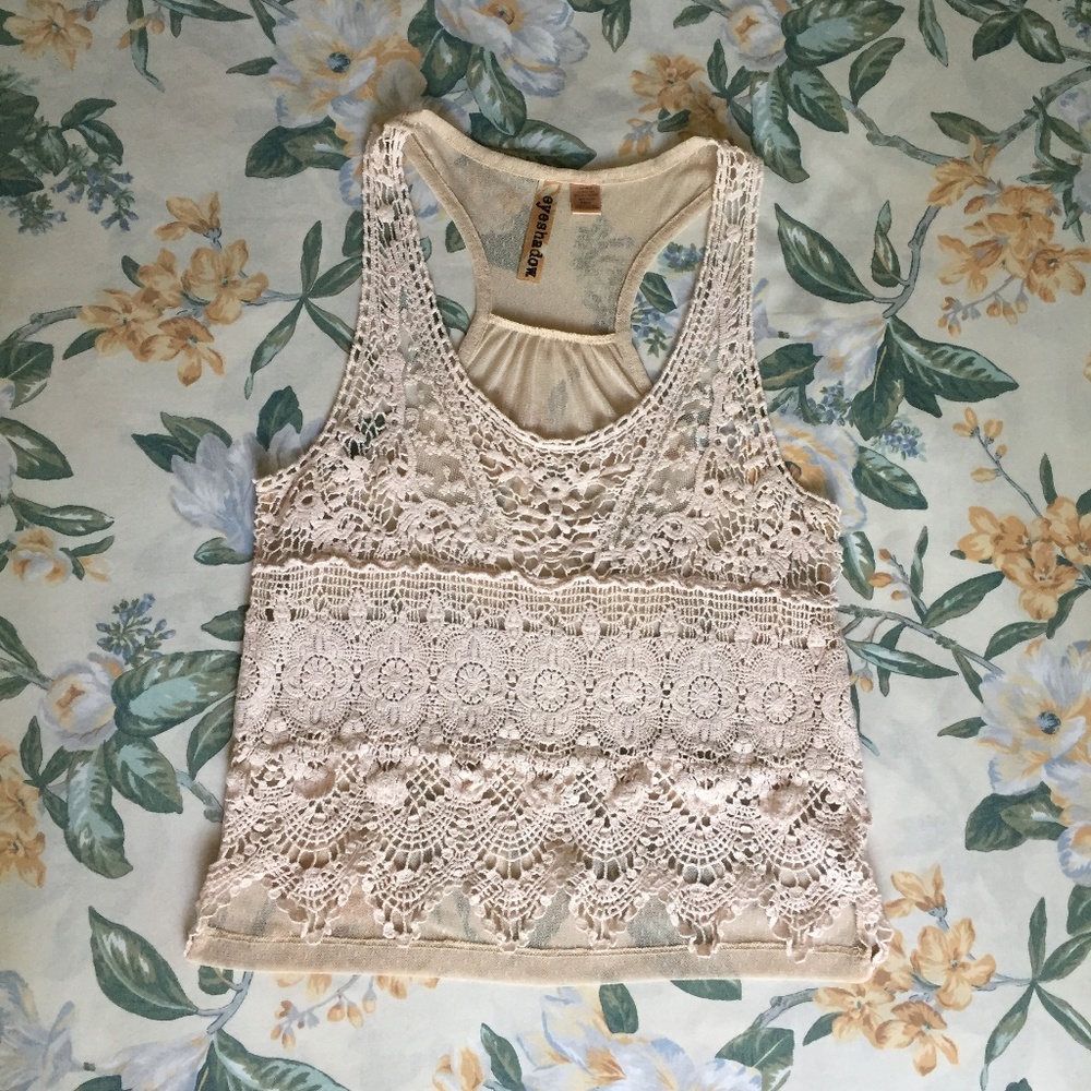 Tan Floral Lace Tank Top